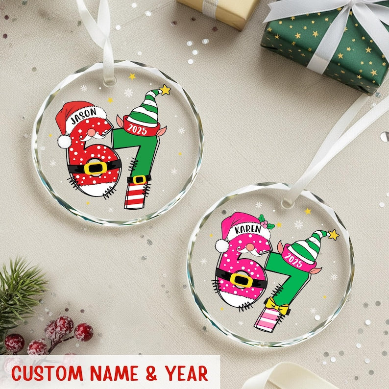 Custom Name 67 Acrylic Ornament 2025: Funny Six Seven Meme Teen Gift