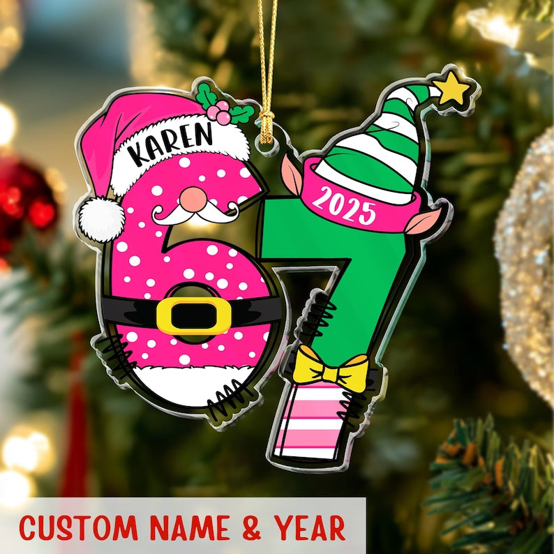 Custom Name 67 Acrylic Ornament 2025: Funny Six Seven Meme Teen Gift