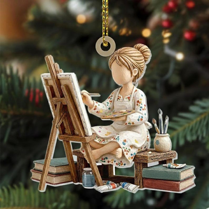 Personalized Artist Ornament, Custom Painter Gift, 2D Wood or Acrylic, Art Teacher Christmas Gift, Name Ornament