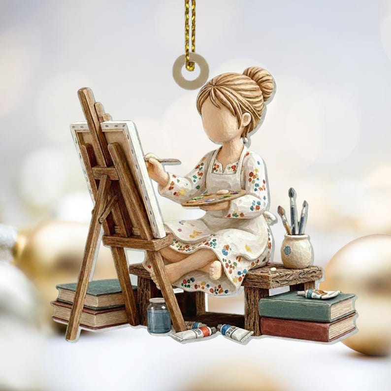 Personalized Artist Ornament, Custom Painter Gift, 2D Wood or Acrylic, Art Teacher Christmas Gift, Name Ornament