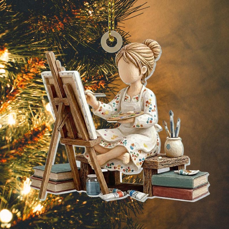 Personalized Artist Ornament, Custom Painter Gift, 2D Wood or Acrylic, Art Teacher Christmas Gift, Name Ornament