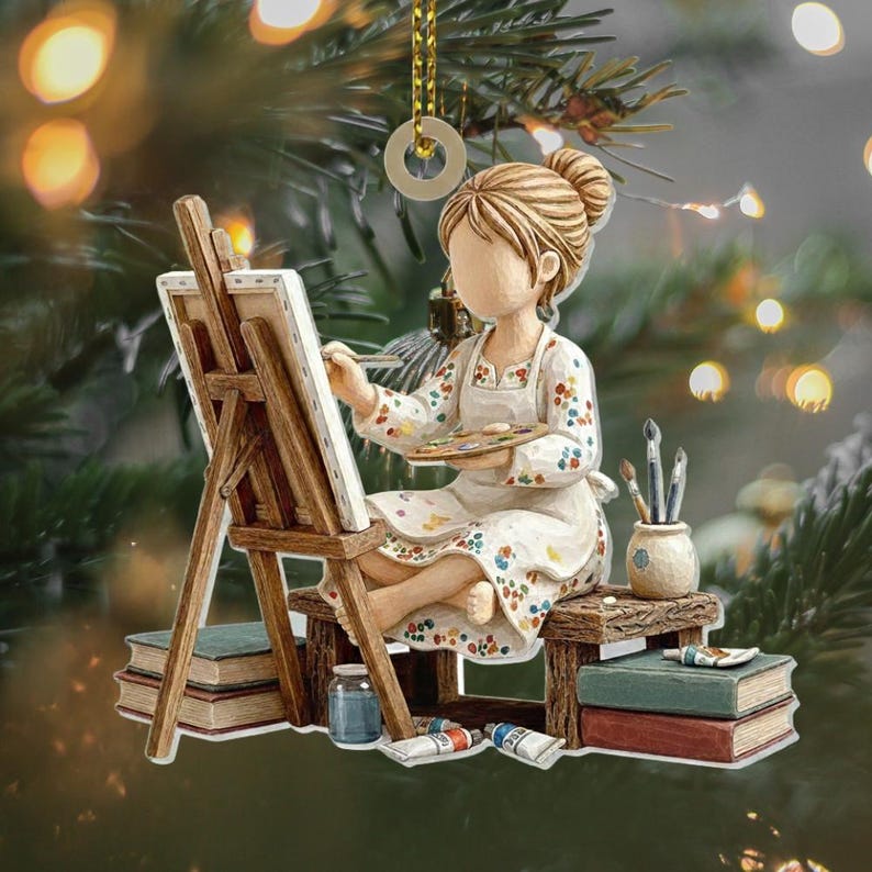 Personalized Artist Ornament, Custom Painter Gift, 2D Wood or Acrylic, Art Teacher Christmas Gift, Name Ornament