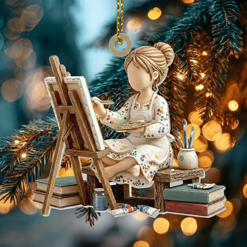 Personalized Artist Ornament, Custom Painter Gift, 2D Wood or Acrylic, Art Teacher Christmas Gift, Name Ornament