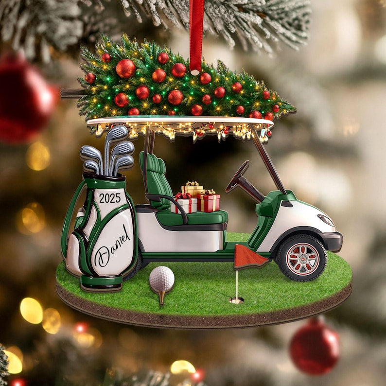 Personalized Golf Cart Christmas Ornament, Golf Lover Gift, Acrylic Ornament
