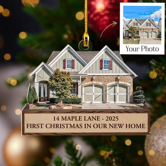 Custom House Photo Ornament 2025, Personalized First Christmas In Our New Home, New Homeowner Gift, New Address, Realtor Closing Keepsake