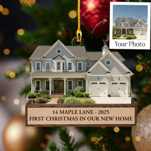 Custom House Photo Ornament 2025, Personalized First Christmas In Our New Home, New Homeowner Gift, New Address, Realtor Closing Keepsake
