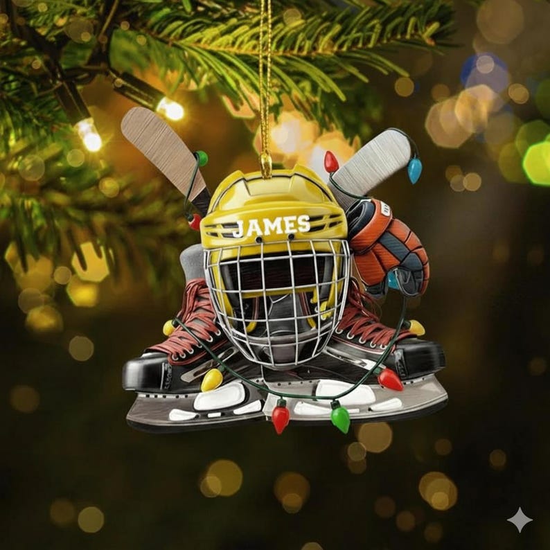 Personalized Hockey Ornament, Custom Hockey Player Name Acrylic 2D Ornament, Sport Holiday Keepsake, Hockey Lovers Gift, Gift for Hockey Fan