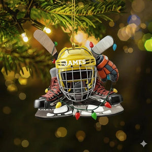 Personalized Hockey Ornament, Custom Hockey Player Name Acrylic 2D Ornament, Sport Holiday Keepsake, Hockey Lovers Gift, Gift for Hockey Fan