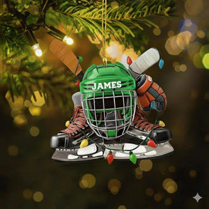 Personalized Hockey Ornament, Custom Hockey Player Name Acrylic 2D Ornament, Sport Holiday Keepsake, Hockey Lovers Gift, Gift for Hockey Fan