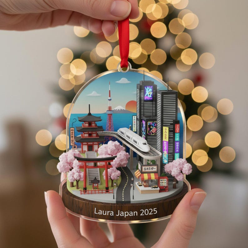 Japan Travel Ornament 2025: Personalized Adventure Keepsake with Name & Destination
