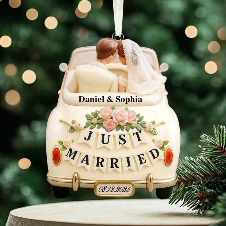 Personalized Our First Christmas Married Ornament: 1st Christmas As Mr & Mrs Keepsake, Just Married Couple Gift