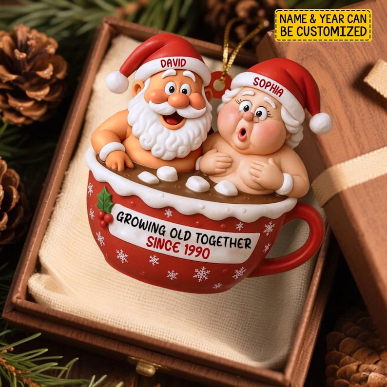 Custom Funny Couple Christmas Ornament 2025, Growing Old Together Ornament, Personalized Santa Couple Gift,Romantic XmasTree Decor,Xmas Gift