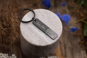 Fingerprint and Handwriting Memorial Keychain, Engraved Custom Signature Keyring with Thumbprint, Personalized Inscription Grief Gift