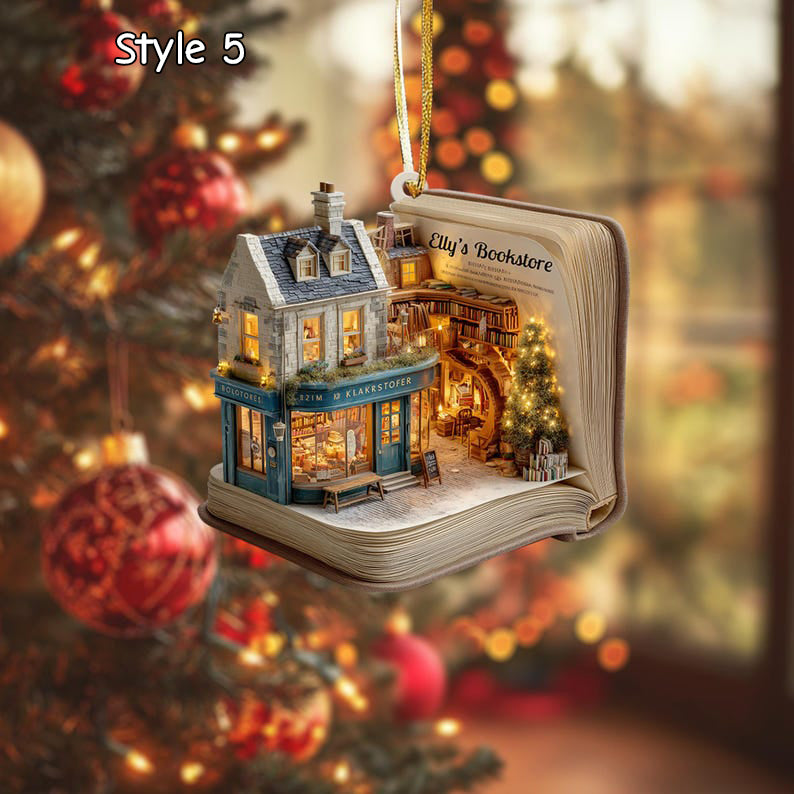 Personalized Bookstore Acrylic Christmas Ornament 2025, Book Lover Holiday Gift, Unique Literary Book Nook Decor