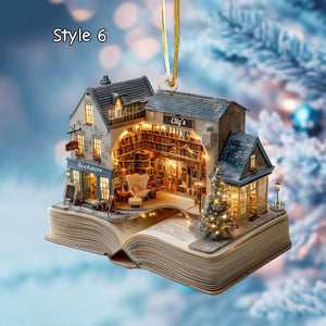Personalized Bookstore Acrylic Christmas Ornament 2025, Book Lover Holiday Gift, Unique Literary Book Nook Decor
