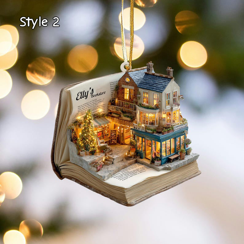Personalized Bookstore Acrylic Christmas Ornament 2025, Book Lover Holiday Gift, Unique Literary Book Nook Decor
