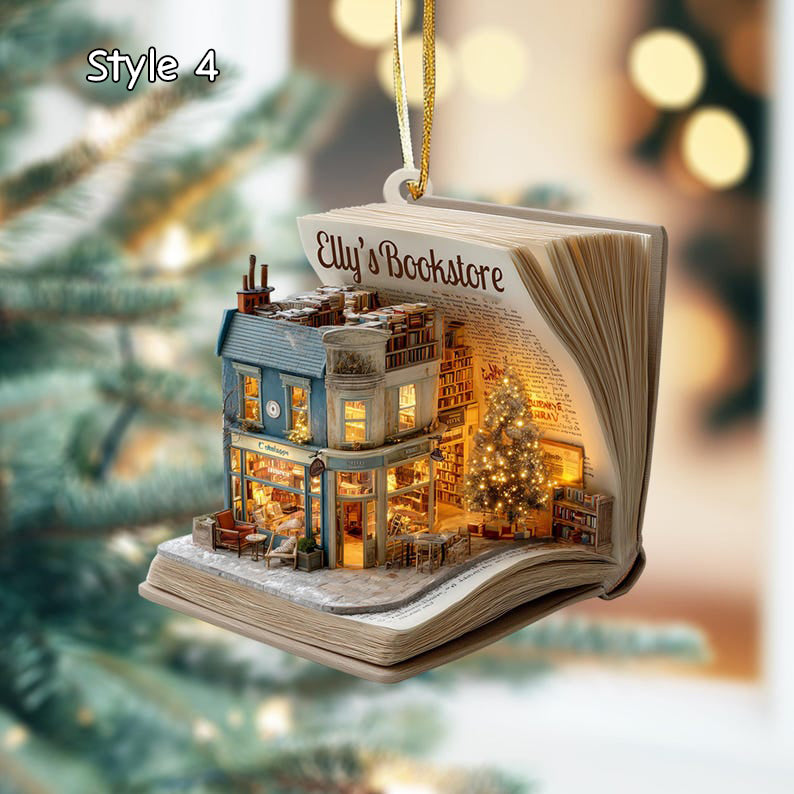 Personalized Bookstore Acrylic Christmas Ornament 2025, Book Lover Holiday Gift, Unique Literary Book Nook Decor
