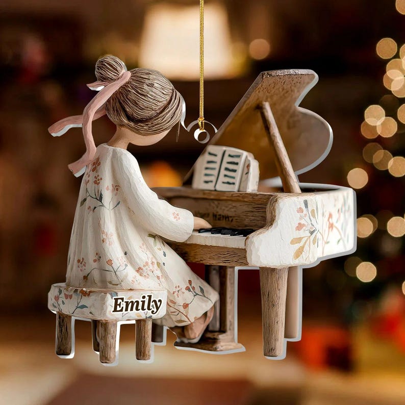 Personalized Piano Ornament, Custom Name Musician Gift, Grand Piano Player Keepsake, Music Teacher Student Christmas Present