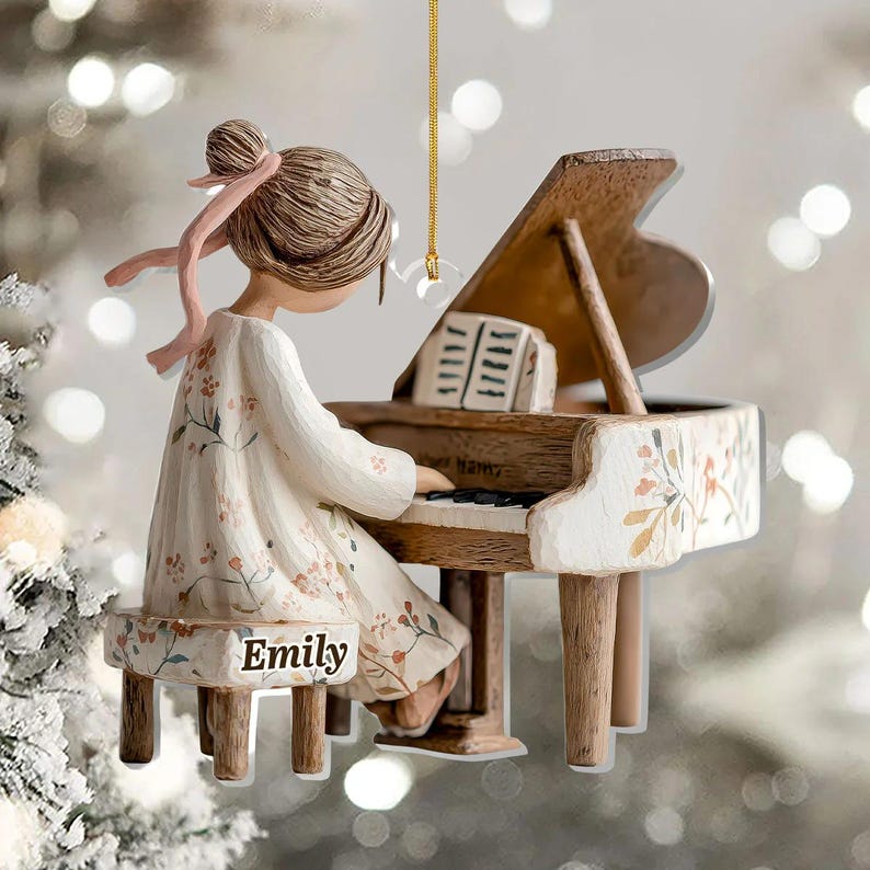 Personalized Piano Ornament, Custom Name Musician Gift, Grand Piano Player Keepsake, Music Teacher Student Christmas Present