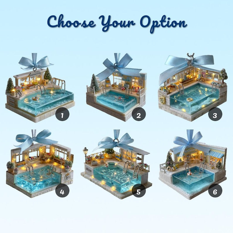 Luxury Pool 2D FLAT ORNAMENT, Resort Swimming Pool Christmas Decor, Summer Vacation Tree Ornament Gift