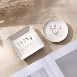 Personalized Birth Flower Ring Dish,Besties Flower Ring Holder,Ring Dish for Mom,Wedding Bridesmaid Trinket Dish,Mother's Day Gift