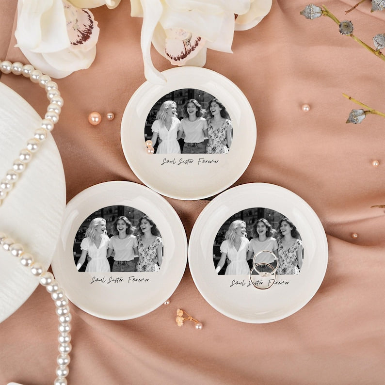 Personalized Bestie Photo Ring Dish, Soul Sister Gift, Ceramic Jewelry Dish, Best Friend Gift, Birthday Gift, Christmas Gifts for Her Sister