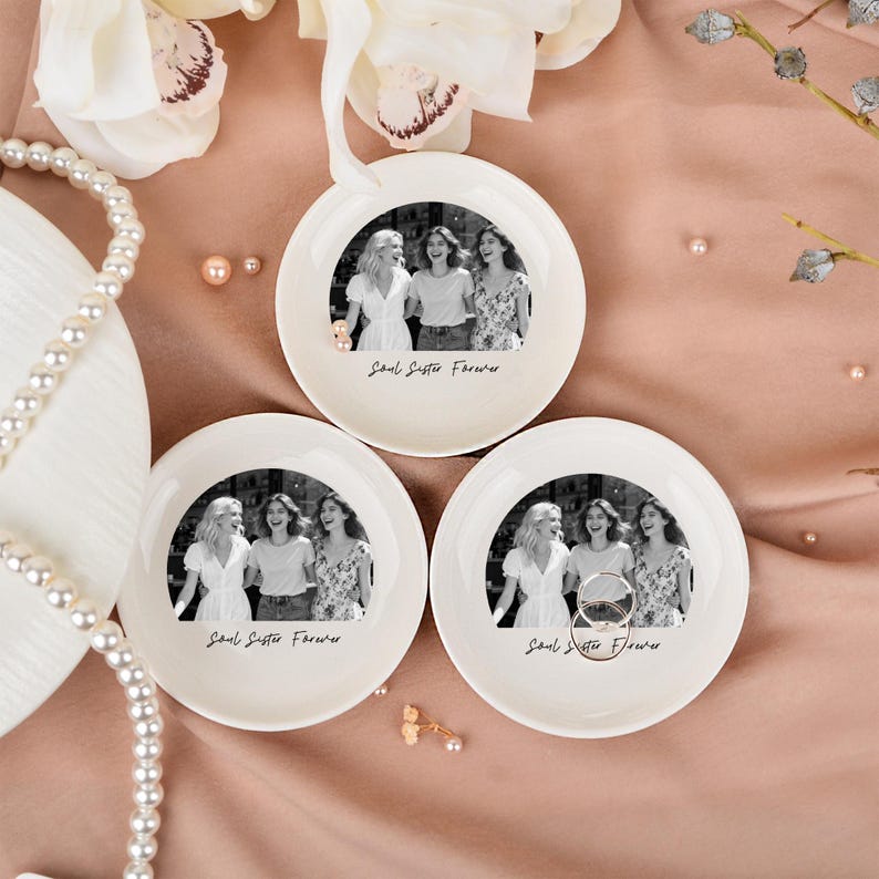 Personalized Bestie Photo Ring Dish, Soul Sister Gift, Ceramic Jewelry Dish, Best Friend Gift, Birthday Gift, Mother's Day Gifts for Her Mom