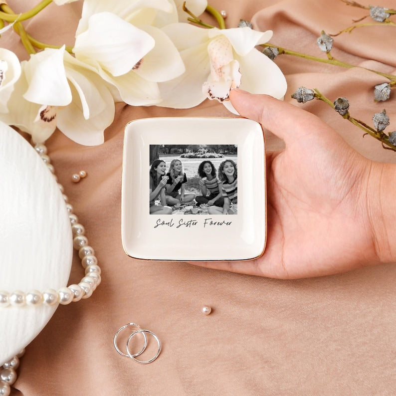 Personalized Bestie Photo Ring Dish, Soul Sister Gift, Ceramic Jewelry Dish, Best Friend Gift, Birthday Gift, Christmas Gifts for Her Sister