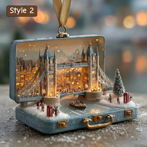Detailed London Cityscape Christmas Ornament | Handcrafted Suitcase Diorama | Holiday Travel Keepsake Decor