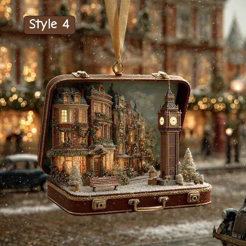 Detailed London Cityscape Christmas Ornament | Handcrafted Suitcase Diorama | Holiday Travel Keepsake Decor