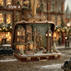 Detailed London Cityscape Christmas Ornament | Handcrafted Suitcase Diorama | Holiday Travel Keepsake Decor