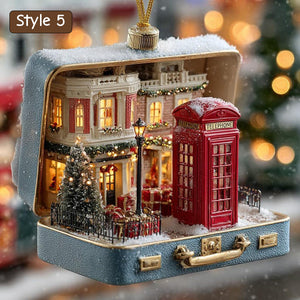 Detailed London Cityscape Christmas Ornament | Handcrafted Suitcase Diorama | Holiday Travel Keepsake Decor