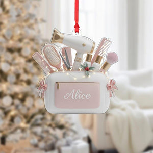 Personalized Hairstylist Ornament Acrylic 2D Flat Tool Bag Christmas Decor, Custom Name Salon Theme Decoration, Hairdresser Gift
