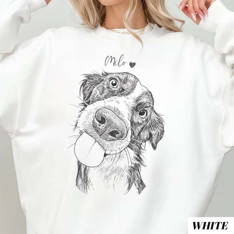 Custom Dog Photo Sweatshirt, Dog Owner Xmas Gift, Personalized Pet Portrait from Photo, Custom Dog Cat Drawing Shirt, Pet Memorial Gift