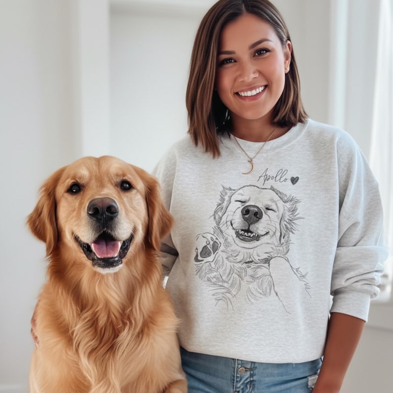 Custom Dog Photo Sweatshirt, Dog Owner Xmas Gift, Personalized Pet Portrait from Photo, Custom Dog Cat Drawing Shirt, Pet Memorial Gift