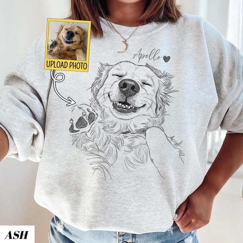 Custom Dog Photo Sweatshirt, Dog Owner Gift, Personalized Pet Portrait from Photo, Custom Dog Cat Drawing Shirt, Pet Memorial Gift