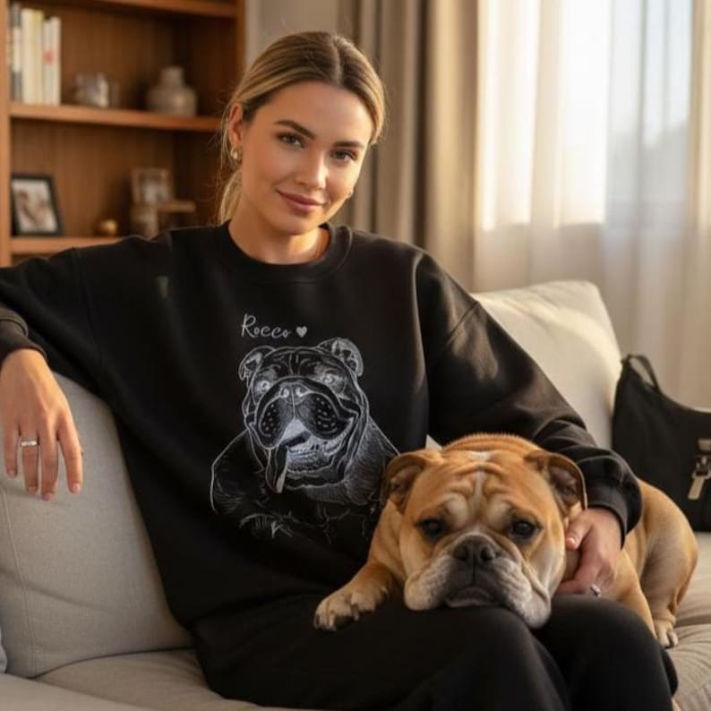 Custom Dog Photo Sweatshirt, Dog Owner Xmas Gift, Personalized Pet Portrait from Photo, Custom Dog Cat Drawing Shirt, Pet Memorial Gift