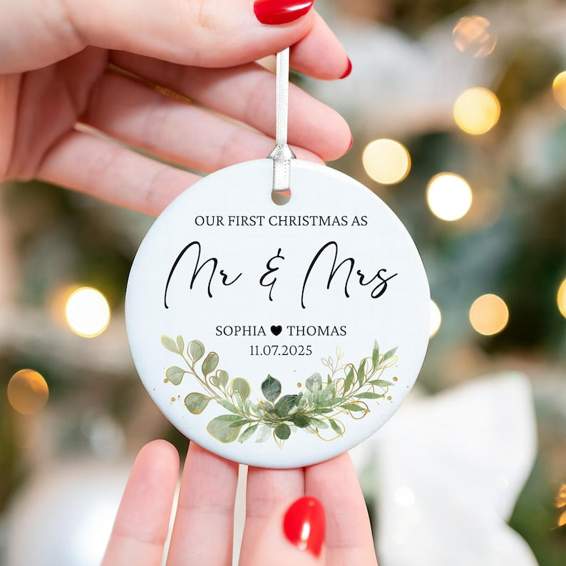 Our First Christmas As Mr & Mrs Ornament, 1st Christmas Married Photo Ornament for Newlywed, First Christmas Married Couple Ornament 2025