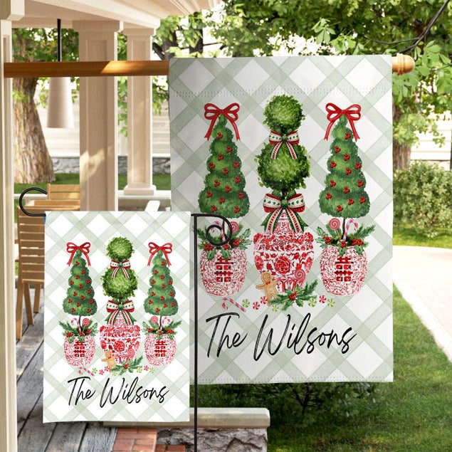 Custom Christmas China Topiaries Welcome Home Sign Display Garden Flag Family Gift Holidays Home Decor Outdoor Accent Porch Design
