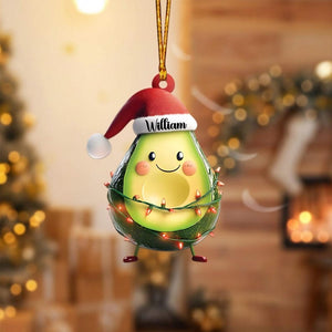 Personalized Avocado 2D Flat Ornament, Cute Santa Hat Acrylic Decor, Funny Christmas Gift for Kids or Friends