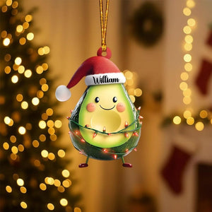 Personalized Avocado 2D Flat Ornament, Cute Santa Hat Acrylic Decor, Funny Christmas Gift for Kids or Friends