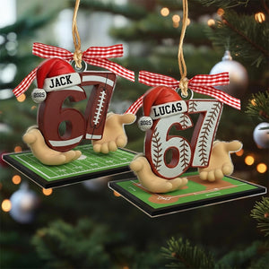 Custom Name 67 Sport Ornament, Soccer Baseball Volleyball Basketball Ornament, Acrylic Funny Slang 67 Ornament, Six Seven Gen Alpha Humor