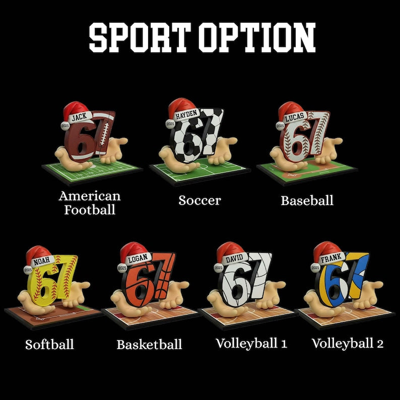 Custom Name 67 Sport Ornament, Soccer Baseball Volleyball Basketball Ornament, Acrylic Funny Slang 67 Ornament, Six Seven Gen Alpha Humor