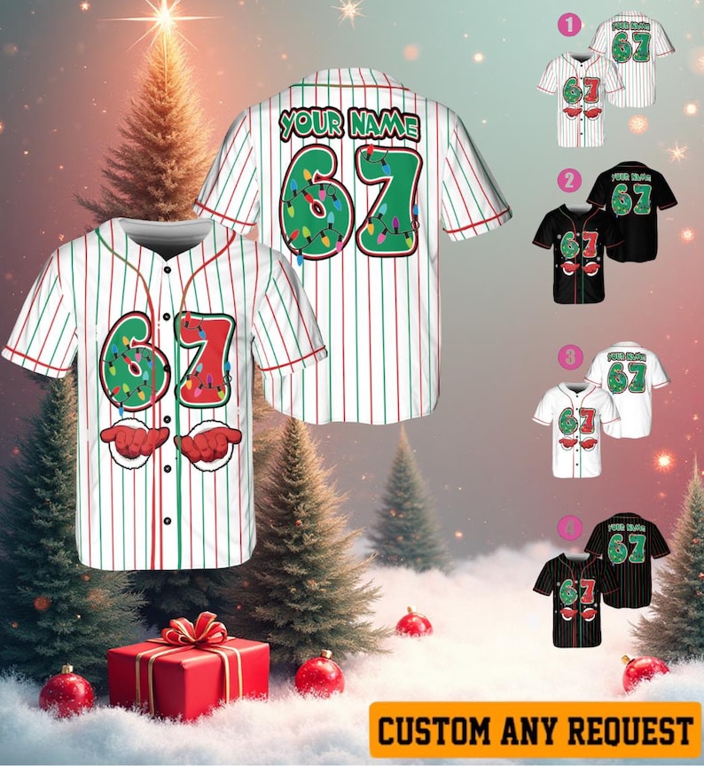 Funny Christmas '67' Meme Baseball Jersey, Festive Holiday Outfit