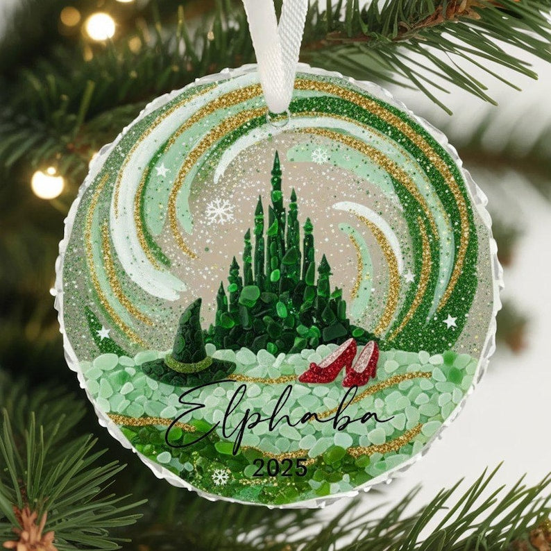 Personalized Elphaba Glass Ornament, Wicked Christmas Ornament, Emerald City Ornament, Oz Fan Keepsake, Broadway Fan Gift, Classic Film Gift