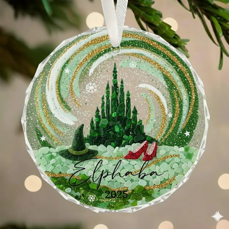 Personalized Elphaba Glass Ornament, Wicked Christmas Ornament, Emerald City Ornament, Oz Fan Keepsake, Broadway Fan Gift, Classic Film Gift