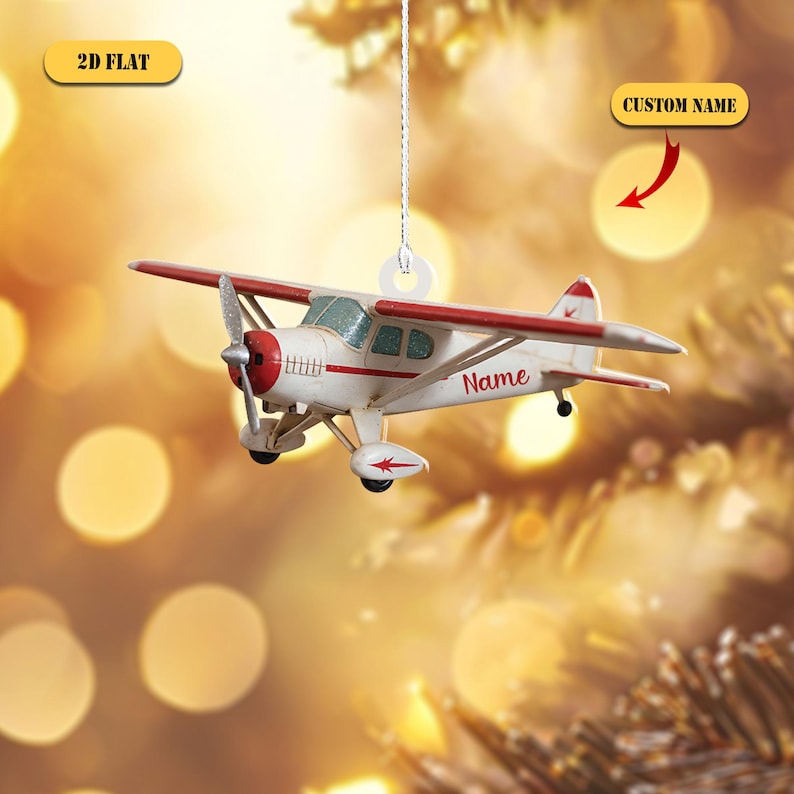 Personalized Airplane Christmas 2D Flat Acrylic Ornament, Custom Name Pilot Gift, Aviation Lover Holiday Decor for Kids & Adults 2025