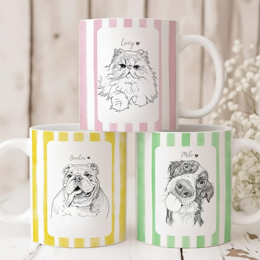 Custom Dog Hand Drawing Mug: Personalized Pet Portrait from Photo, Dog Owner Memorial Gift