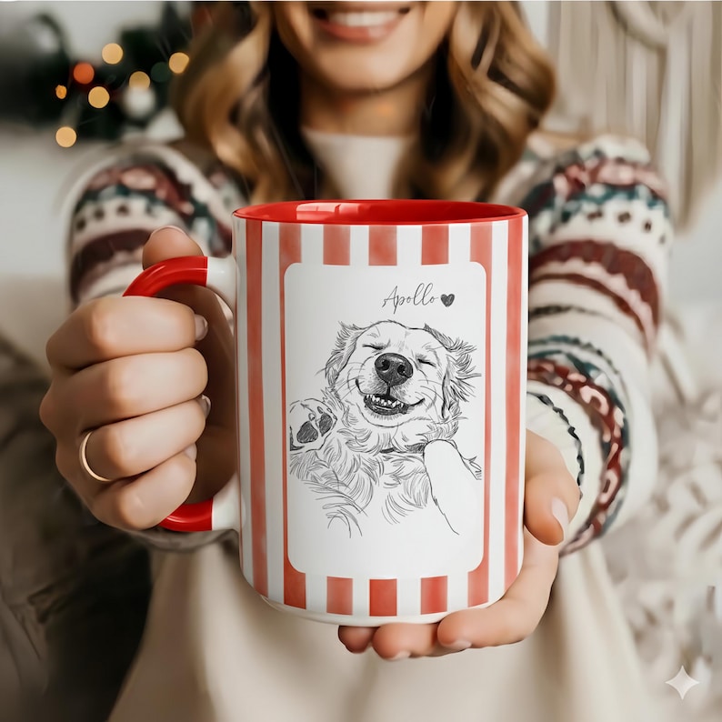 Custom Dog Hand Drawing Mug: Personalized Pet Portrait from Photo, Dog Owner Memorial Gift