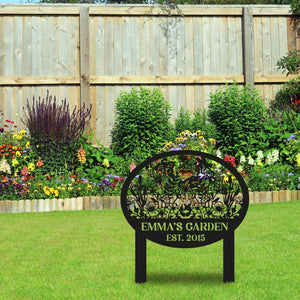 Personalized Garden Sign with Flower Design, Custom Garden Stake with Bird, Custom Garden Gift, Flower Garden Decor, Custom Name Mother Gift